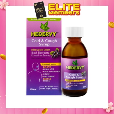 HEDERVY Cold & Cough Syrup Blackcurrant (To Relieve Runny Nose, Nasal Congestion, Cough, Sore Throat & Reduce Phlegm) (Expiry: Feb`2026)