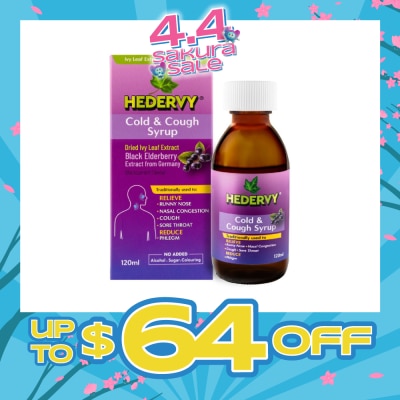 HEDERVY - Cold & Cough Syrup Blackcurrant (To Relieve Runny Nose, Nasal Congestion, Cough, Sore Throat & Reduce Phlegm) (Expiry: Feb`2026)