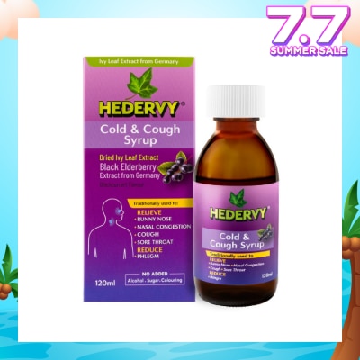 HEDERVY Cold & Cough Syrup Blackcurrant (To Relieve Runny Nose, Nasal Congestion, Cough, Sore Throat & Reduce Phlegm)