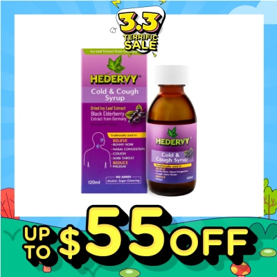 HEDERVY Cold & Cough Syrup Blackcurrant (To Relieve Runny Nose, Nasal Congestion, Cough, Sore Throat & Reduce Phlegm) (Expiry: Feb`2026)