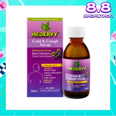 HEDERVY Cold & Cough Syrup Blackcurrant (To Relieve Runny Nose, Nasal Congestion, Cough, Sore Throat & Reduce Phlegm)