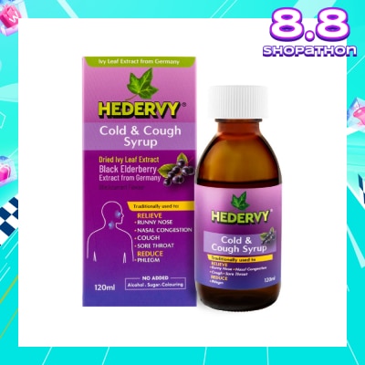 HEDERVY Cold & Cough Syrup Blackcurrant (To Relieve Runny Nose, Nasal Congestion, Cough, Sore Throat & Reduce Phlegm)