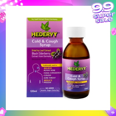 HEDERVY Cold & Cough Syrup Blackcurrant (To Relieve Runny Nose, Nasal Congestion, Cough, Sore Throat & Reduce Phlegm)