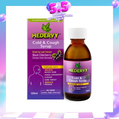 HEDERVY - Cold & Cough Syrup Blackcurrant (To Relieve Runny Nose, Nasal Congestion, Cough, Sore Throat & Reduce Phlegm)