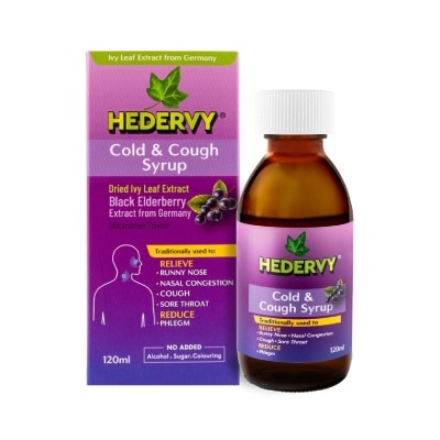 HEDERVY Cold & Cough Syrup Blackcurrant (To Relieve Runny Nose, Nasal Congestion, Cough, Sore Throat & Reduce Phlegm)