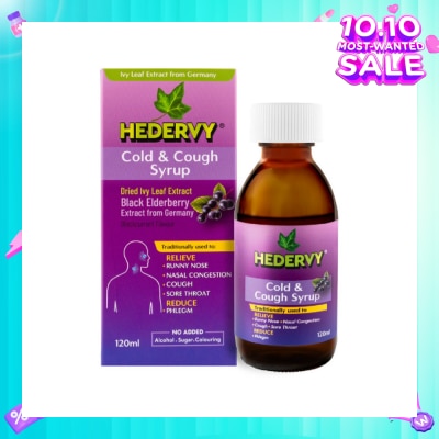 HEDERVY Cold & Cough Syrup Blackcurrant (To Relieve Runny Nose, Nasal Congestion, Cough, Sore Throat & Reduce Phlegm) (Expiry: Feb`2026)