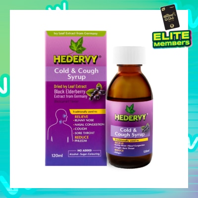 HEDERVY Cold & Cough Syrup Blackcurrant (To Relieve Runny Nose, Nasal Congestion, Cough, Sore Throat & Reduce Phlegm)