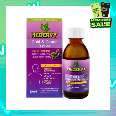 HEDERVY Cold & Cough Syrup Blackcurrant (To Relieve Runny Nose, Nasal Congestion, Cough, Sore Throat & Reduce Phlegm)