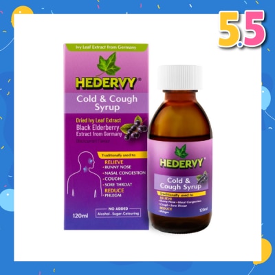 HEDERVY Cold & Cough Syrup Blackcurrant (To Relieve Runny Nose, Nasal Congestion, Cough, Sore Throat & Reduce Phlegm)