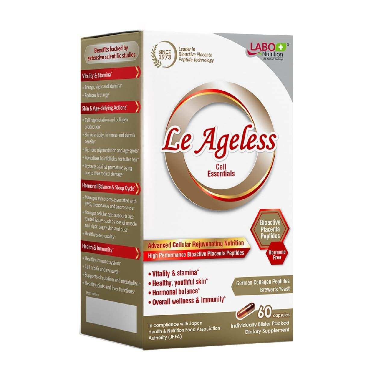 Le Ageless Cell Essential Capsule (Placenta Peptides for Anti-Aging + Hair +  Menopause & Hormonal Support) 60s