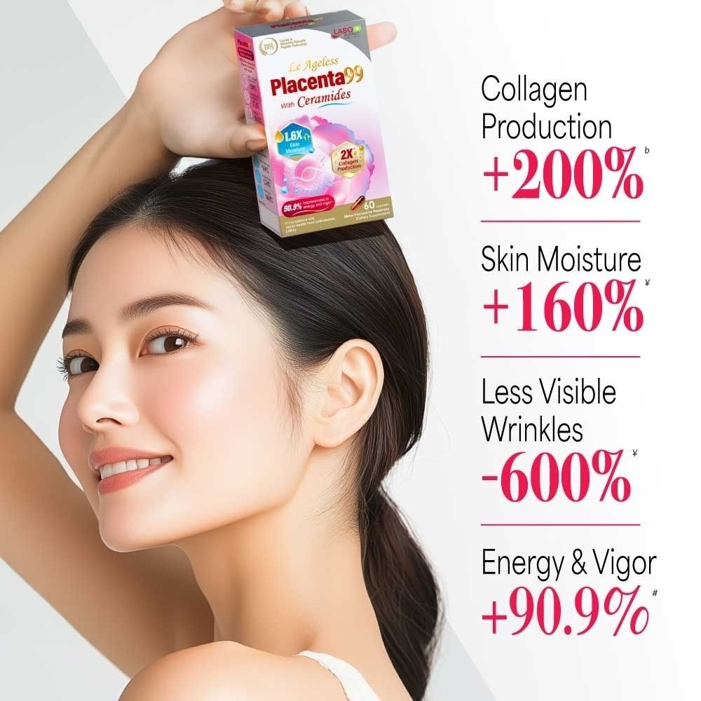 Le Ageless Placenta99 with Ceramides & Collagen Peptides Anti-Aging Beauty Supplement Capsule (For Skin, Energy, Menopause & Hormonal Support) 60s image