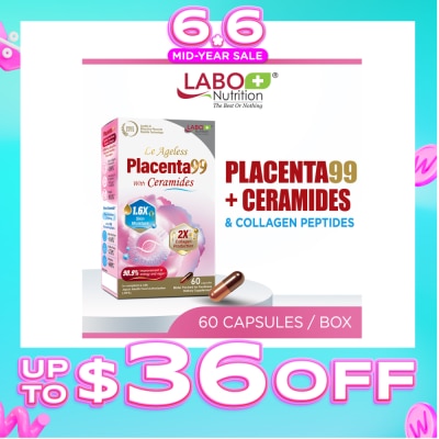 LABO NUTRITION - Le Ageless Placenta99 + Ceramides & Collagen Peptides Dietary Supplement Capsule (For Anti-Aging, Wrinkles, Hair, Energy, Menopause & Hormonal Support) 60s