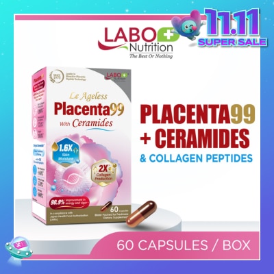 LABO NUTRITION Le Ageless Placenta99 + Ceramides & Collagen Peptides Dietary Supplement Capsule (For Anti-Aging, Wrinkles, Hair, Energy, Menopause & Hormonal Support) 60s