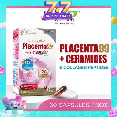 LABO NUTRITION - Le Ageless Placenta99 + Ceramides & Collagen Peptides Dietary Supplement Capsule (For Anti-Aging, Wrinkles, Hair, Energy, Menopause & Hormonal Support) 60s