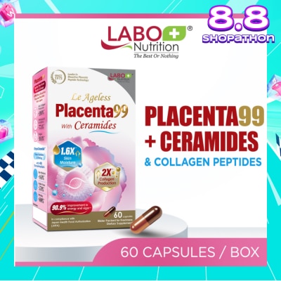 LABO NUTRITION Le Ageless Placenta99 + Ceramides & Collagen Peptides Dietary Supplement Capsule (For Anti-Aging, Wrinkles, Hair, Energy, Menopause & Hormonal Support) 60s