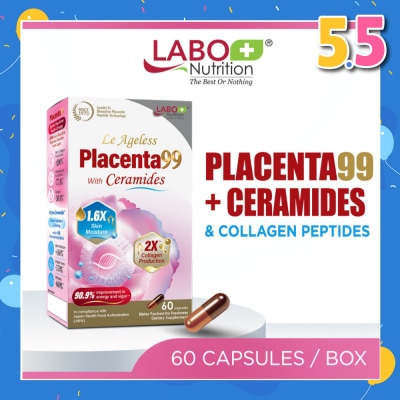 LABO NUTRITION Le Ageless Placenta99 + Ceramides & Collagen Peptides Dietary Supplement Capsule (For Anti-Aging, Wrinkles, Hair, Energy, Menopause & Hormonal Support) 60s
