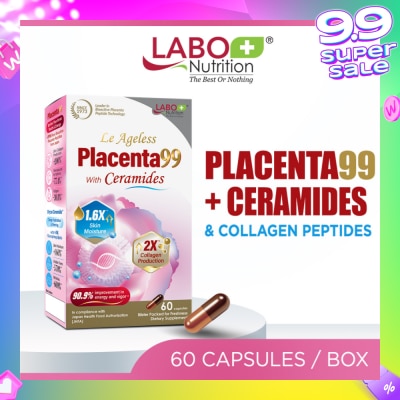LABO NUTRITION Le Ageless Placenta99 + Ceramides & Collagen Peptides Dietary Supplement Capsule (For Anti-Aging, Wrinkles, Hair, Energy, Menopause & Hormonal Support) 60s