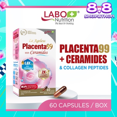 LABO NUTRITION Le Ageless Placenta99 + Ceramides & Collagen Peptides Dietary Supplement Capsule (For Anti-Aging, Wrinkles, Hair, Energy, Menopause & Hormonal Support) 60s