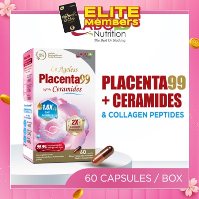 LABO NUTRITION Le Ageless Placenta99 + Ceramides & Collagen Peptides Dietary Supplement Capsule (For Anti-Aging, Wrinkles, Hair, Energy, Menopause & Hormonal Support) 60s