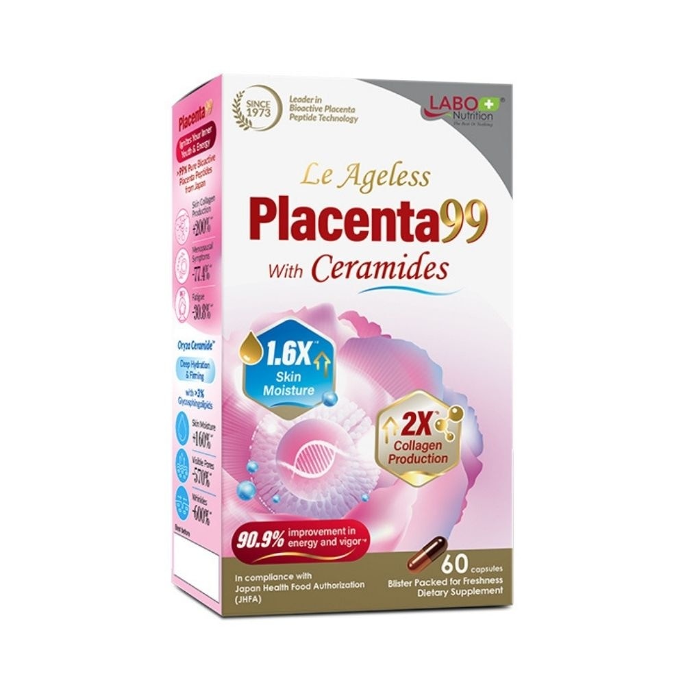 Le Ageless Placenta99 with Ceramides & Collagen Peptides Anti-Aging Beauty Supplement Capsule (For Skin, Energy, Menopause & Hormonal Support) 60s image
