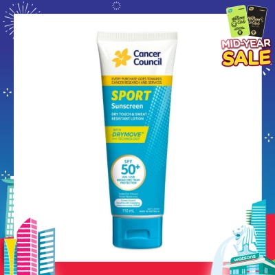 CANCER COUNCIL Sport Sunscreen SPF50+ UVA/UVB (Dry Touch & Sweat Resistant Lotion) 110ml