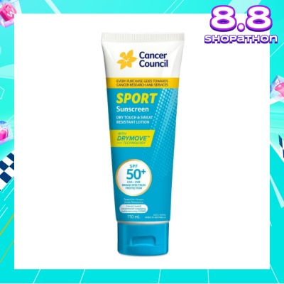 CANCER COUNCIL Sport Sunscreen SPF50+ UVA/UVB (Dry Touch & Sweat Resistant Lotion) 110ml