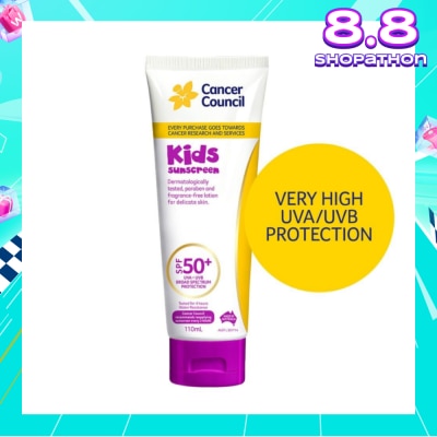 CANCER COUNCIL Kids Sunscreen SPF50+ UVA/UVB (Free-Paraben & Fragrance For Delicate Skin) 110ml
