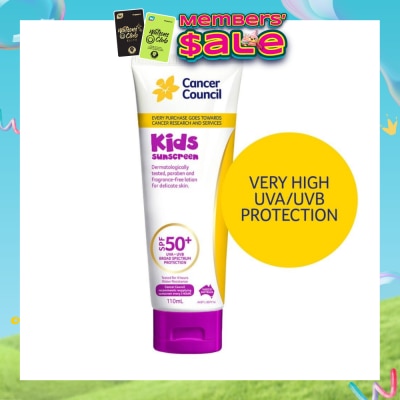 CANCER COUNCIL - Kids Sunscreen SPF50+ UVA/UVB (Free-Paraben & Fragrance For Delicate Skin) 110ml