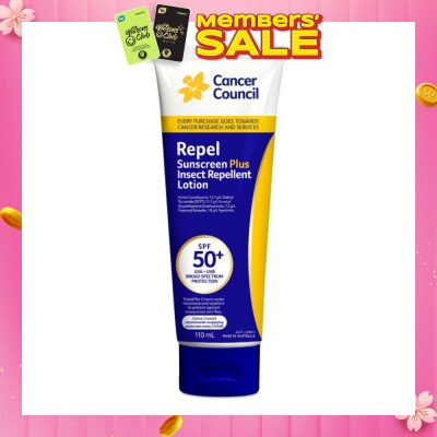 CANCER COUNCIL Repel Sunscreen + Insect Repellent Lotion SPF50+ UVA/UVB (To Protect Against Mosquitos & Flies) 110ml