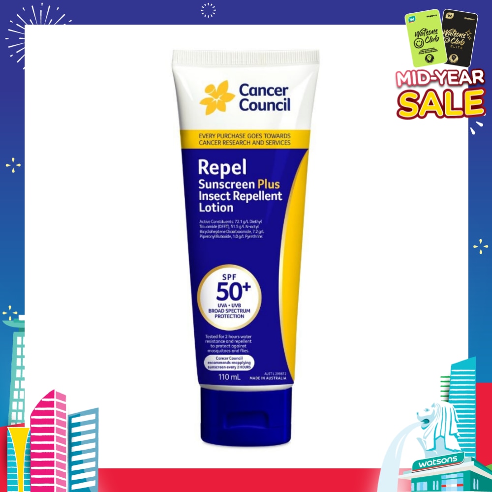 Repel Sunscreen + Insect Repellent Lotion SPF50+ UVA/UVB (To Protect Against Mosquitos & Flies) 110ml