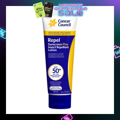CANCER COUNCIL Repel Sunscreen + Insect Repellent Lotion SPF50+ UVA/UVB (To Protect Against Mosquitos & Flies) 110ml