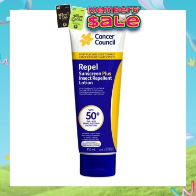 CANCER COUNCIL - Repel Sunscreen + Insect Repellent Lotion SPF50+ UVA/UVB (To Protect Against Mosquitos & Flies) 110ml