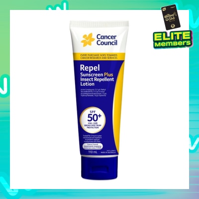 CANCER COUNCIL Repel Sunscreen + Insect Repellent Lotion SPF50+ UVA/UVB (To Protect Against Mosquitos & Flies) 110ml