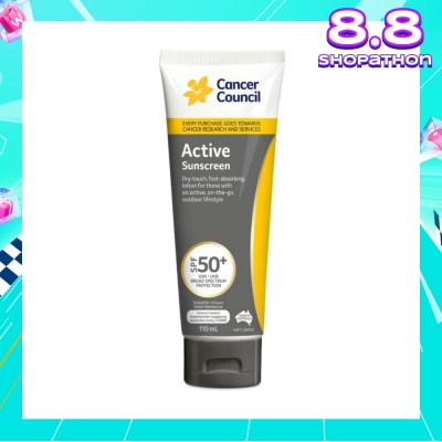CANCER COUNCIL Active Sunscreen SPF50+ UVA/UVB (Fast-Absorbing) 110ml