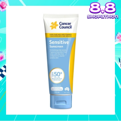 CANCER COUNCIL Sensitive Sunscreen SPF50+ UVA/UVB With Aloe Vera & Vitamin E (To Nourish Sensitive Skin) 110ml