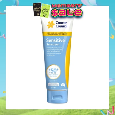 CANCER COUNCIL - Sensitive Sunscreen SPF50+ UVA/UVB With Aloe Vera & Vitamin E (To Nourish Sensitive Skin) 110ml