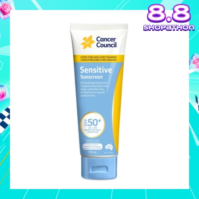 CANCER COUNCIL Sensitive Sunscreen SPF50+ UVA/UVB With Aloe Vera & Vitamin E (To Nourish Sensitive Skin) 110ml