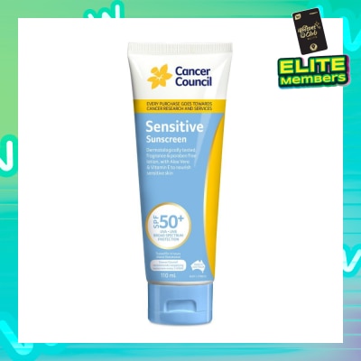 CANCER COUNCIL Sensitive Sunscreen SPF50+ UVA/UVB With Aloe Vera & Vitamin E (To Nourish Sensitive Skin) 110ml