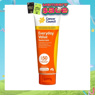 CANCER COUNCIL - Everyday Value Sunscreen SPF50+ UVA/UVB (Free Paraben & Suitable For Sensitive Skin) 110ml