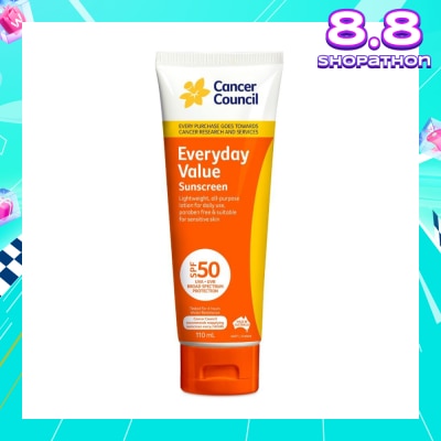 CANCER COUNCIL Everyday Value Sunscreen SPF50+ UVA/UVB (Free Paraben & Suitable For Sensitive Skin) 110ml