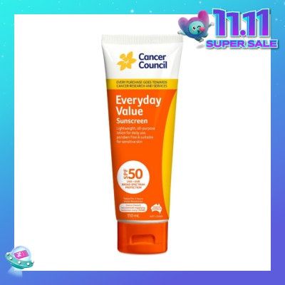 CANCER COUNCIL Everyday Value Sunscreen SPF50+ UVA/UVB (Free Paraben & Suitable For Sensitive Skin) 110ml