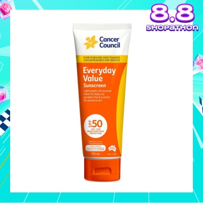 CANCER COUNCIL Everyday Value Sunscreen SPF50+ UVA/UVB (Free Paraben & Suitable For Sensitive Skin) 110ml