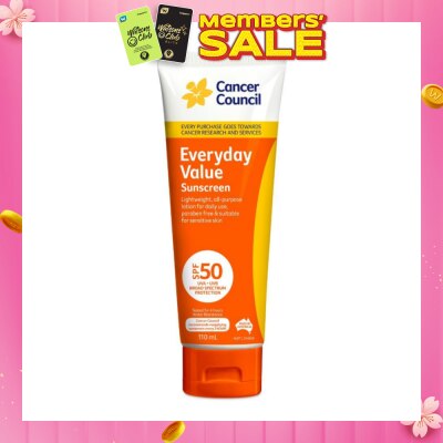 CANCER COUNCIL Everyday Value Sunscreen SPF50+ UVA/UVB (Free Paraben & Suitable For Sensitive Skin) 110ml