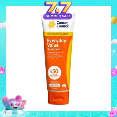 CANCER COUNCIL - Everyday Value Sunscreen SPF50+ UVA/UVB (Free Paraben & Suitable For Sensitive Skin) 110ml