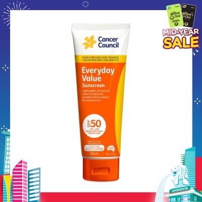 CANCER COUNCIL Everyday Value Sunscreen SPF50+ UVA/UVB (Free Paraben & Suitable For Sensitive Skin) 110ml