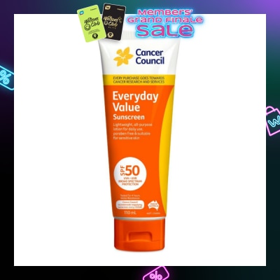 CANCER COUNCIL Everyday Value Sunscreen SPF50+ UVA/UVB (Free Paraben & Suitable For Sensitive Skin) 110ml