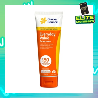 CANCER COUNCIL Everyday Value Sunscreen SPF50+ UVA/UVB (Free Paraben & Suitable For Sensitive Skin) 110ml