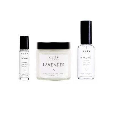 HUSH CANDLE Calming Packset consists Lavender Candle 113g + Calming Roll on 10ml + Calming Room Spray 50ml