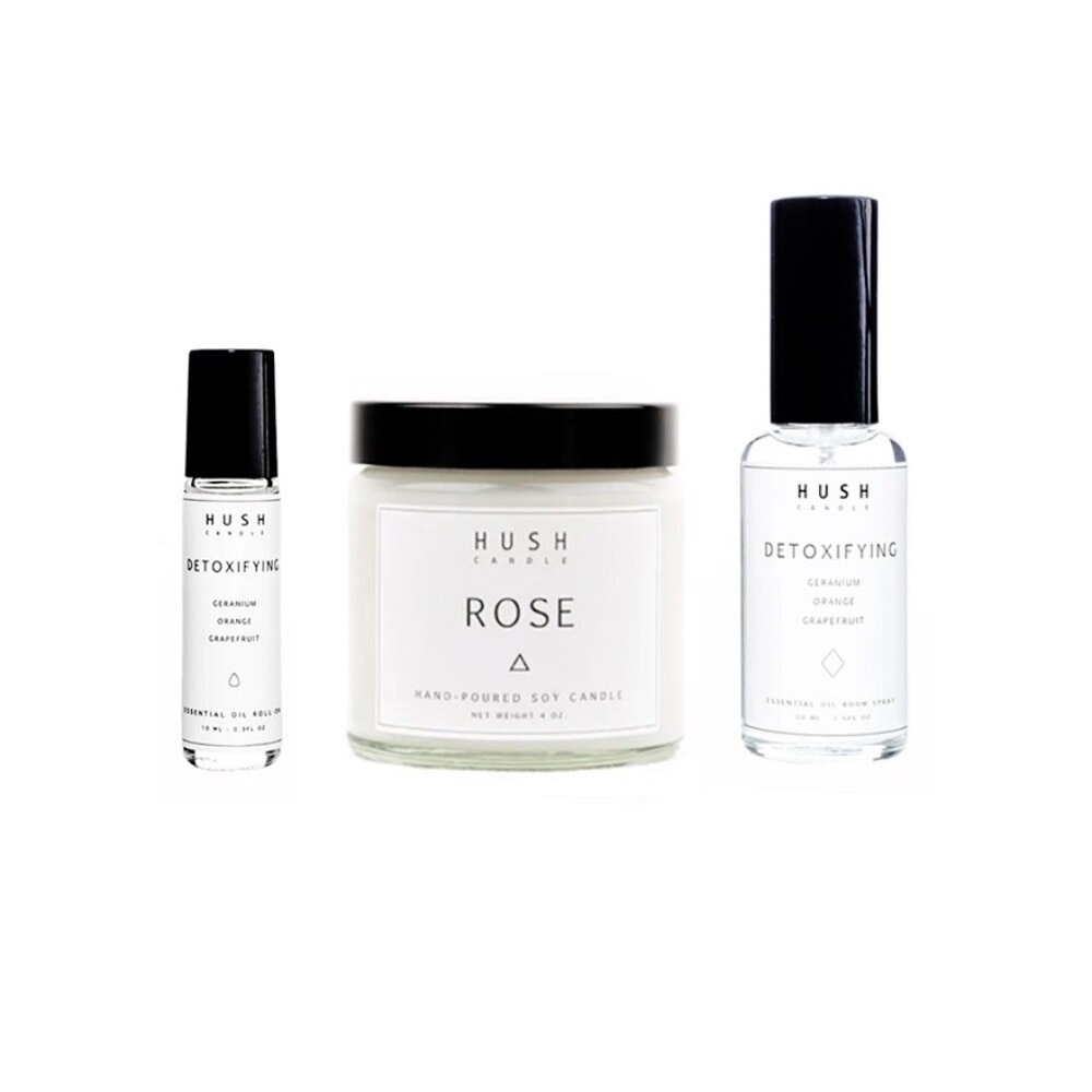 Detoxifying Packset consists Rose Candle 113g + Detoxifying Roll-on 10ml + Detoxifying Room Spray 50ml