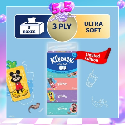 KLEENEX - Limted Edition Disney 100 3ply Ultra Soft Facial Tissue Box B 90s x 5 Boxes (per pack)
